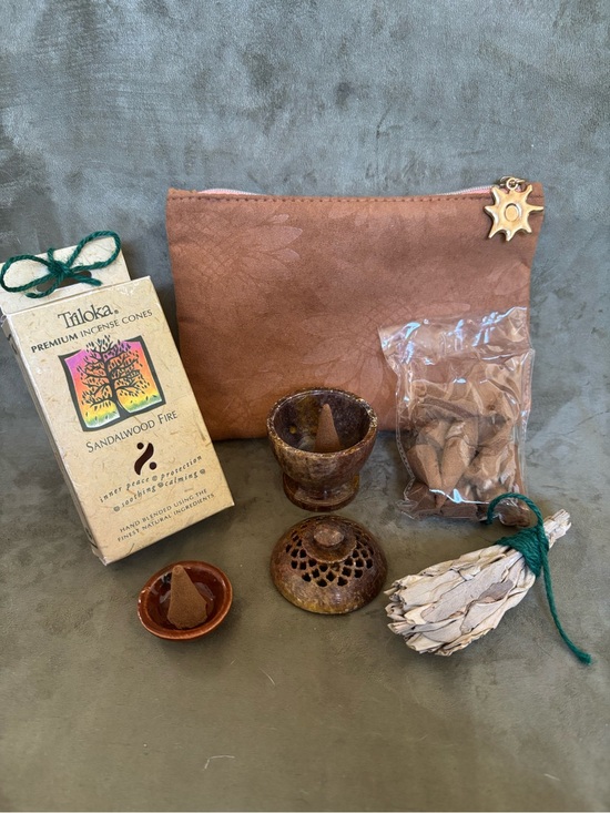 Other - Boho Spiritual Cleansing Kit Soapstone Dome Burner + Sandalwood Incense Gift Set